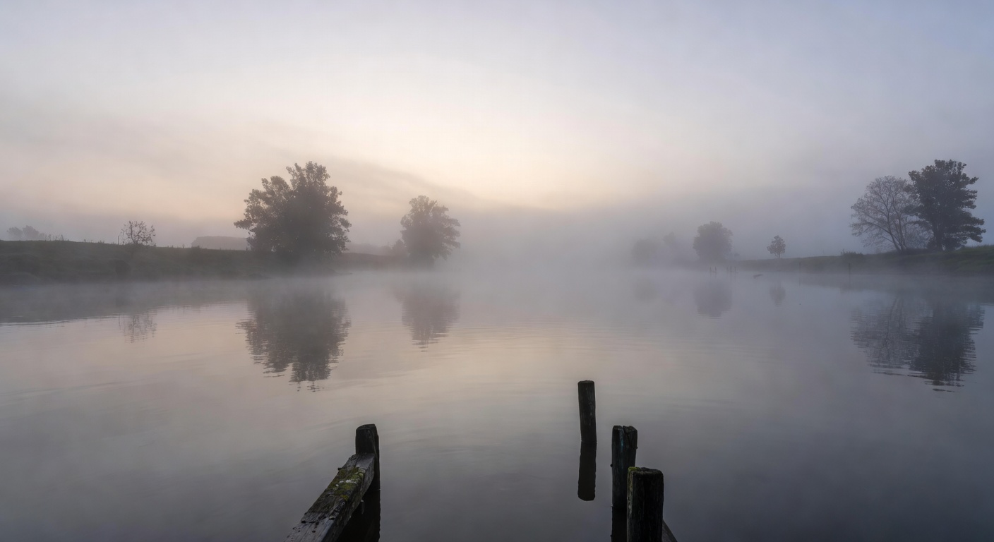 Foggy river view at dawn