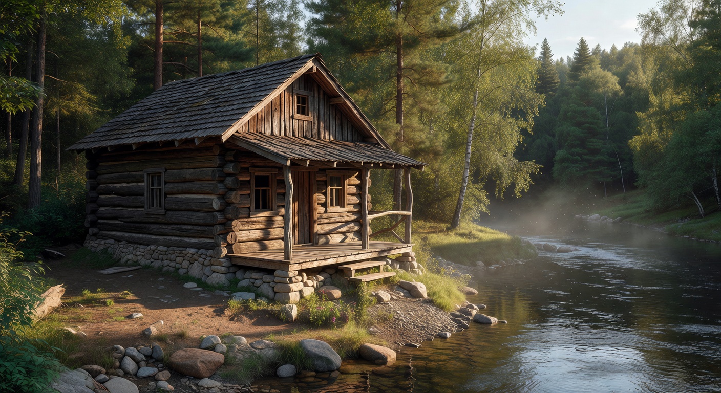 Riverside Cabin with forest view